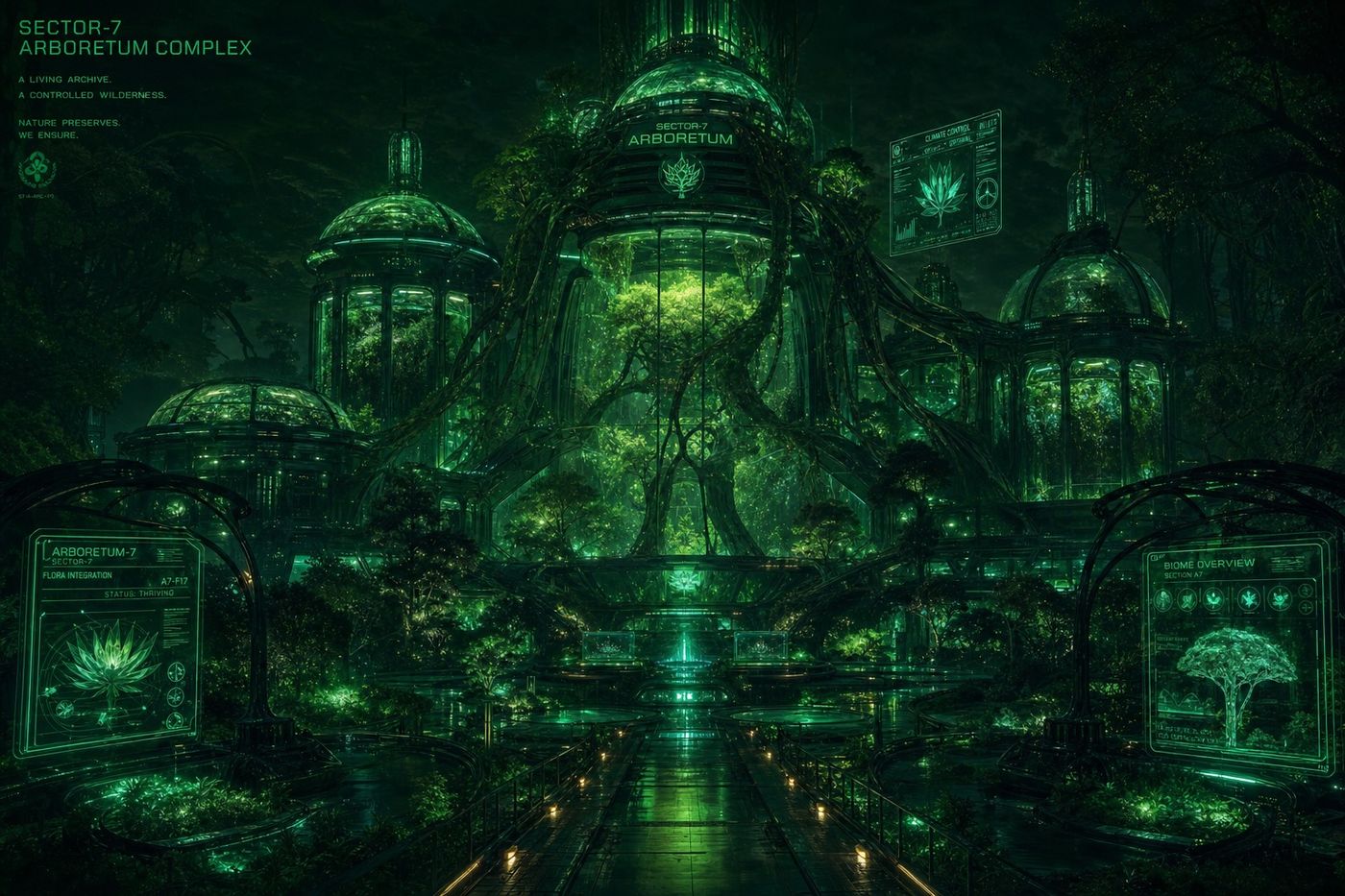 The Sector-7 Arboretum Complex at night